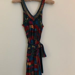 BCBG multi colored striped and belted dress